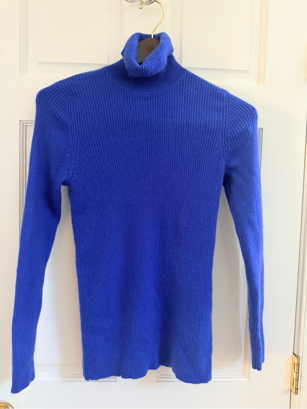Slim Ribbed Turtleneck Sweater in Cobalt Blue